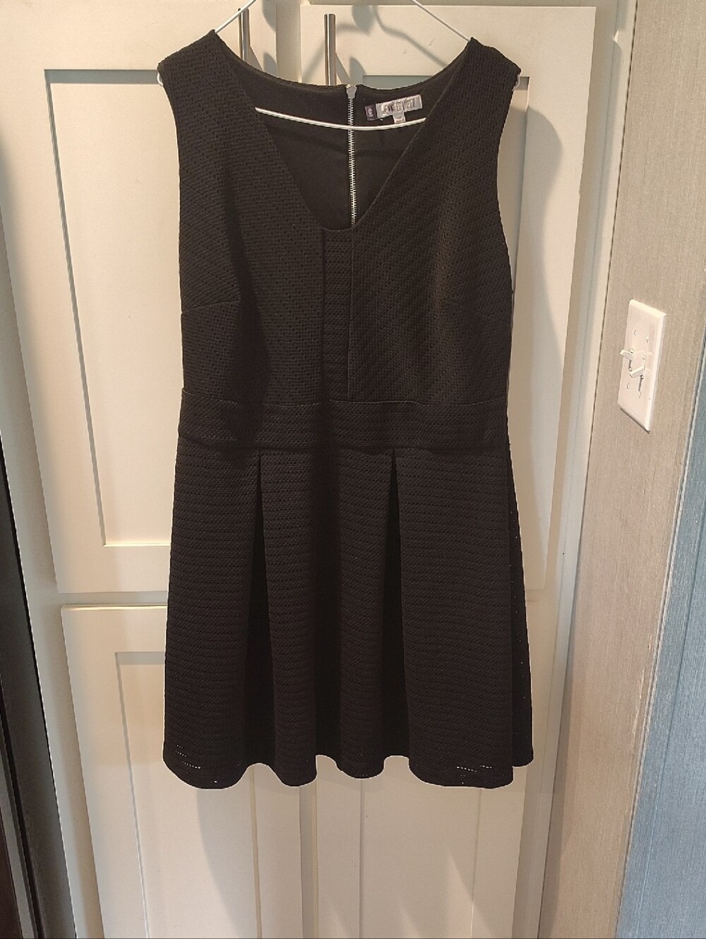 Jennifer Lopez Black Textured Fit-and-Flare Mini Dress